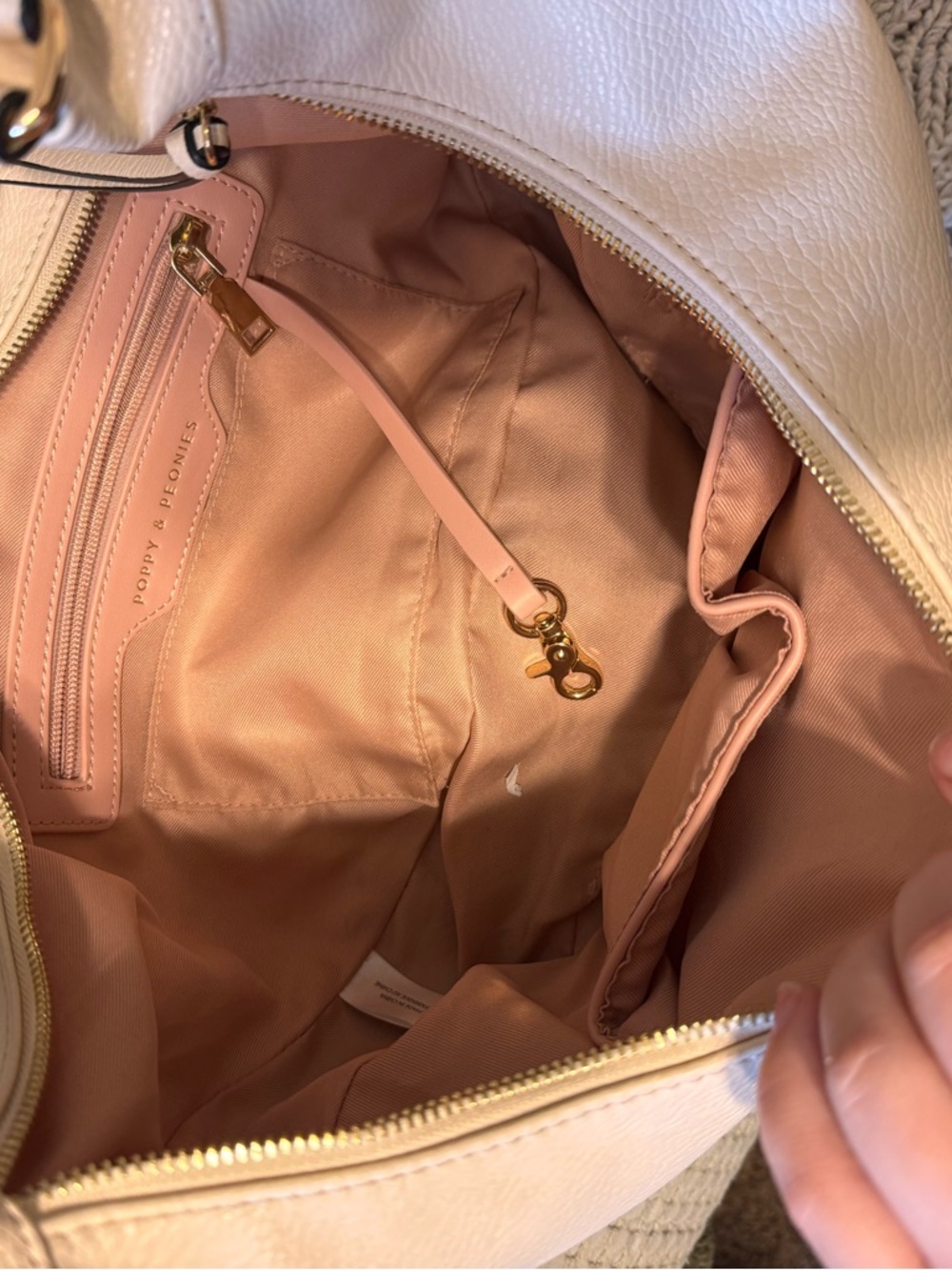 Poppy & Peonies Cream Leather Shoulder Bag Half Moon with Zip Accent - Picture 3 of 3